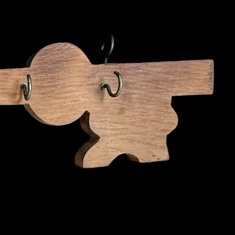 Vintage Handmade Brown Wood Key-Shaped Wall Mounted Hanging Key Hook Holder 14